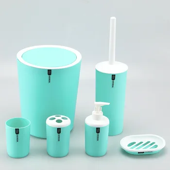 MINIFUN vientisos spalvos tualeto reikmenys šešių gabalas šiukšliadėžės gargaliuoti taurės dantų šepetėlį rėmo muilo dėžutė dovanų dėžutėje paprasta vonios reikmenų rinkinys