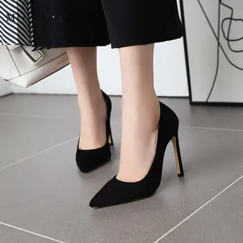 MNIXUAN Moterų Batai Aukštakulniai dydis 43 moterų siurbliai pavasario 2020 naujus smailus pirštas adatos (stiletai batų juoda biuro karjeros batų dydį 47