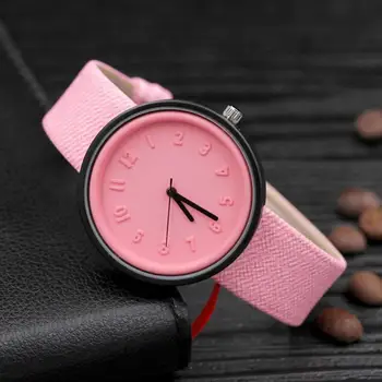 Mados Moterų Laikrodžiai Apvalus Ciferblatas arabų Numeriai Drobės Dirželis Kvarcas Žiūrėti Moterims Laikrodis relojes para mujer