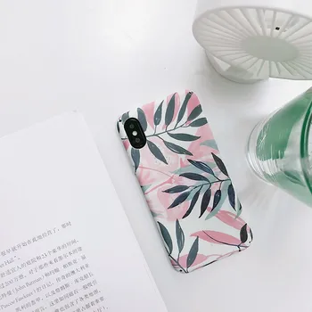Mados Rožinis Žalias Lapas iliustracijos meno telefono dėklas Skirtas iPhone padengti X XS XR Švieži lapai stiliaus coque 