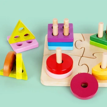 Mediniai Žaislai, Kūdikių Krūvas Žaislų, Kolonos, Dėlionės, Žaislų, Ankstyvojo Ugdymo Formos Atitikimo Geometrinis Blokai