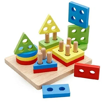 Medinių Blokų Coloful Keturias Skiltis Formos Atitikimo Geometrijos Išmintis Keturias Vaikų Ankstyvojo Vystymosi Švietimo Blokai Žaislas