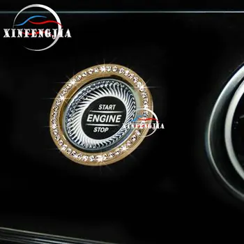 Mercedes-Benz E Klasė W213 2017-2019 Aukso Sidabro Kristalų Stilius Variklio Paleidimo Mygtukas Dangčio Apdaila