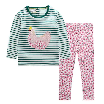 Mergaičių drabužių rinkinius kūdikio 2vnt žiemą, rudenį, animacinių filmų avių striped top+kelnės vaikams, drabužiai, medvilniniai kostiumai