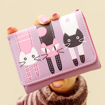 Mergina Cute Kačių piniginės Cartoon vaikų Kid 3 lankstymo Trumpas piniginės ir rankinės moterims Lady monetų KREPŠYS kortelės turėtojas mažos piniginės