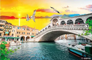 Milofi užsakymą 3D tapetai, freskos retro Europos miestas Venecija miesto vandens bridge architektūros fone tapetai, freskos
