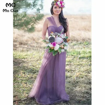 Mocuo 2018 Oficialų Bridesmaid Dresses Ilgai Brangioji Vieną Petį Klostyti Moterų Vestuvės Dress Bridesmaid Suknelę