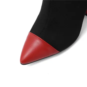 MoonMeek 2020 naujas vidurio blauzdos batai moterims pažymėjo tne maišyti spalvas, ponios batai storio aukšti kulniukai rudens-žiemos batai didelis dydis 34-43