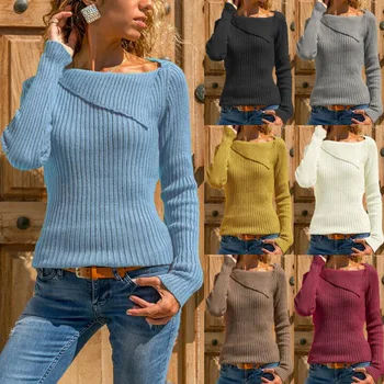 Moterų Rudenį Pagrindinio Megzti Megztinis Viršūnes Ilgomis Rankovėmis Megztiniai Megztinis Megztinis Femme
