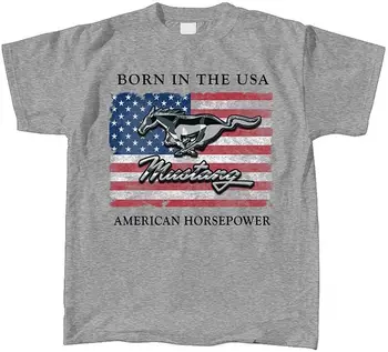 Mustang Vėliava Gimė JAV PILKA Adult T-shirt