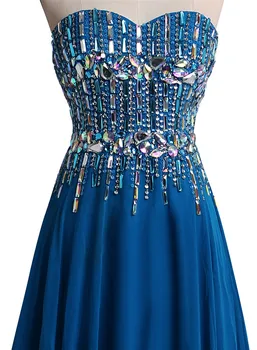 Mėlyna ilgą vakarinę suknelę su kristalais-Line vakarinę suknelę šifono brangioji off theshoulder vakarą dressvestito da sera 