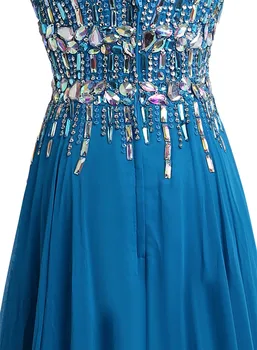 Mėlyna ilgą vakarinę suknelę su kristalais-Line vakarinę suknelę šifono brangioji off theshoulder vakarą dressvestito da sera 