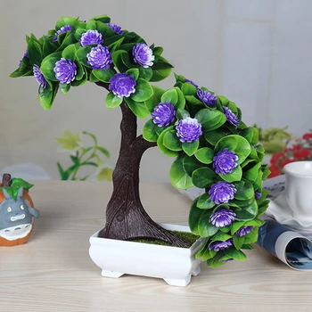 Namų Stalo Apdaila, Dirbtinės Gėlės + Vazonas Mini Bonsai Nustatyti Modeliavimo Žaliųjų Augalų Netikrą Gėlės Šalies Prekių