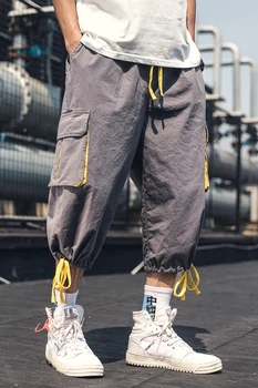 Nauja vasaros Japonų mados prekės ženklo laisvas kelnes pridėjus riebalų didelio dydžio darbo drabužiai vyrams, platus kojos uždarytas sweatpants hip-hop