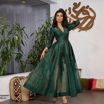 Naujas Atvykimo V Kaklo vakarinę suknelę 2020 Žalia Dubajus Kaftan vakaro suknelės Ilgai Abendkleider abiye Vakare chalatai