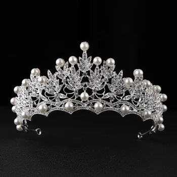 Naujas Mados Perlų Lankelis Kristalų Bridal Crown Kalnų Krištolas Diadem Moterų Vestuvių Suknelė Aksesuarai, Sidabro Plaukų Papuošalai Bijoux