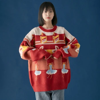 Nauji Filmukai Megztinis megztinis moteriška Rudens-Žiemos Prarasti Japonijos ilgomis Rankovėmis Apvalios Kaklo Mezgimo Megztiniai Moterims Kailis