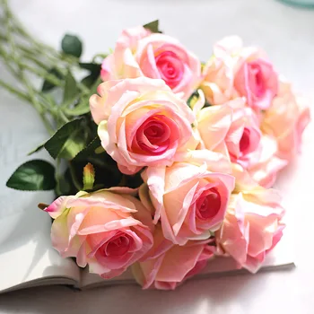 Nemokamas Pristatymas 8 Galvą Namo Vestuves Apdailos Gėlės Nekilnojamojo Touch Kokybės Dirbtinės Gėlės Rožės