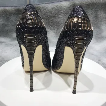 Nemokamas pristatymas seksuali Moteris Panele juoda python gyvatė point kojų aukštakulniai bateliai, aukštakulniai batai siurbliai 10cm, 12cm 8cm Paprasta Batai