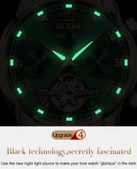 OLEVS Dizainą, Prabangos Prekės ženklo Vyrai Laikrodžiai Automatinė Žalia Žiūrėti Vyrams iš Nerūdijančio Plieno, atsparus Vandeniui, Verslo, Sporto Mechaninis Laikrodis