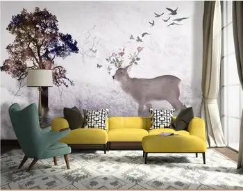 Pasirinktinius nuotraukų 3d tapetai Europos ranka pieštas abstrakčiai miško briedis kambarį namų dekoro 3d sienų freskomis tapetai, sienų ir 3 d