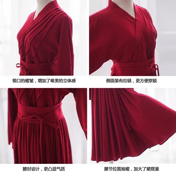 Pavasario Originalaus Dizaino Rudenį Moterys Vintage Stiliaus Kinijos Hanfu Ilgomis Rankovėmis Big Swing Medvilnės Skalbiniai Raudonos Suknelės