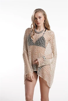 Pavasarį ir vasarą megzti moteriški nauji didelio dydžio vertus, kablys palaidinė susiuvimo bikini paplūdimys saulės marškinėliai