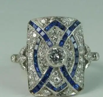 Perdėti Moterų Piršto Žiedai, Mėlynas Akmuo Cirkonis Vintage Retro 925 Sterling Silver Square Žavesio Žiedai Moterų Papuošalai