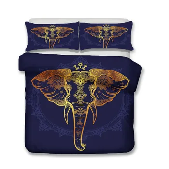Pilnas Patalynės Komplektai Namų Tekstilės Lova, Drabužių Golden Elephant Atspausdintas Užvalkalas Bosnija Stiliaus Karalius ir Karalienė Dvigubo Dydžio