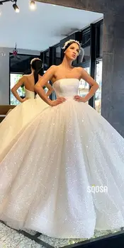 Prabanga Arabų Balto Vestuvių Suknelės 2020 Blizgančiais Plius Dydžio Kamuolys Suknelė Karališkųjų Vestuvių Suknelė Stebėjimo Blizgančių Princesė Vestuvinės Suknelės