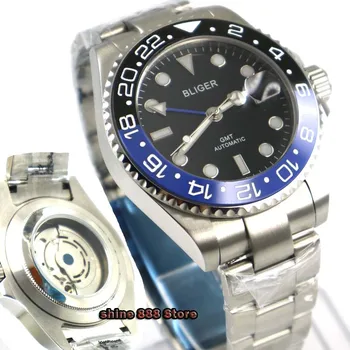 Prabangos Prekės bliger Mechaniniai Laikrodžiai 43mm sterilaus black dial GMT Keramikos Bezel safyro stiklas, automatinė mens watch