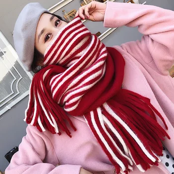Prekės moterų Skara žiemos korėjos studentų universalus dryžuotas šalikas ilgas vilnos mezgimo sutirštės šiltas kaklo moterų mados skara dovana