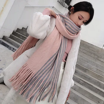 Prekės moterų Skara žiemos korėjos studentų universalus dryžuotas šalikas ilgas vilnos mezgimo sutirštės šiltas kaklo moterų mados skara dovana