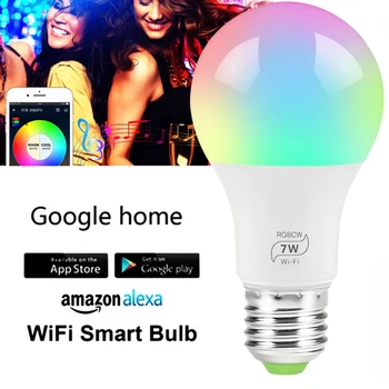 Pritemdomi E27 7W WiFi Smart Lemputės, LED Lempos App Veikia, Alexa, Google 