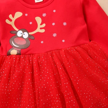 Pudcoco Bamblys Baby Girl Drabužius ilgomis rankovėmis Akių Siūlų Suknelė Mados Kalėdų Elnių Apvalios Kaklo Vaikai Princesė Suknelė