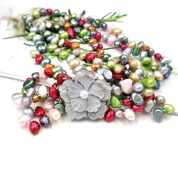 Rankomis rišti baroko perlas spalvotų 5-7mm 3strand shell gėlių užsegimas mados karoliai