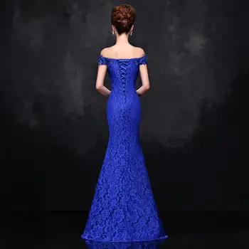 Royal blue off peties elegantiškas moteris bridesmaid, nėriniai. šalis suknelė undinė cheongsam ilgai bridesmaids suknelės, vestuvių
