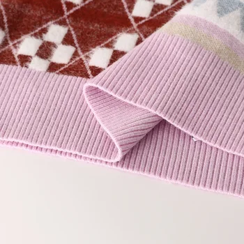 Rudens / žiemos 2021 naujas moterų Megztinis ilgomis rankovėmis žakardo siuvinėjimas V-kaklo prarasti violetinė Megzti Viršų Megztinis Džemperis B-061