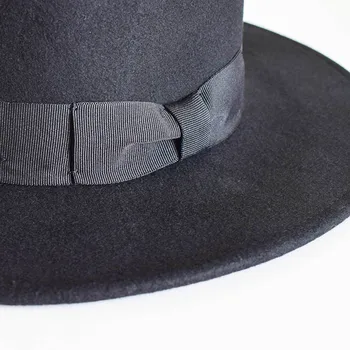 Rudens žiemos laisvalaikio platus kraštų fedora butas juodas vilnonis top hat vyrai moterys lankas fetrinė skrybėlė džiazo skrybėlę