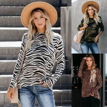 Rudenį Moterų Marškinėliai Seksuali Leopardas Spausdinti ilgomis Rankovėmis Juostele Viršūnes Mados Gatvė Kokybės Atsitiktinis Slim Ponios Marškinėliai