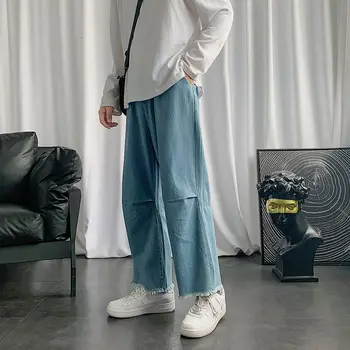 Rudenį korėjos Stiliaus Tiesūs Džinsai Vyrų Mados Retro Atsitiktinis Džinsus Vyrams Streetwear Prarasti Hip-hop Džinsinio audinio Kelnės Mens M-5XL