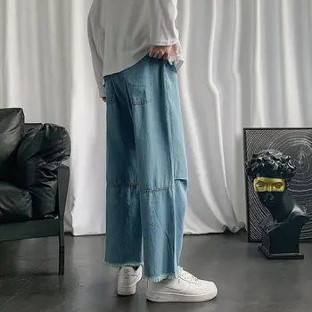 Rudenį korėjos Stiliaus Tiesūs Džinsai Vyrų Mados Retro Atsitiktinis Džinsus Vyrams Streetwear Prarasti Hip-hop Džinsinio audinio Kelnės Mens M-5XL