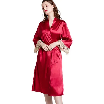 Samwestart pižama moterų pavasario vasaros šilko ilgomis rankovėmis pižamą ponios vidutinio ilgio rytą suknelė nuotakos apdaras chalatas