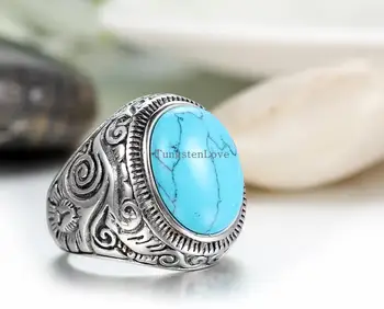 Senovinių Klasikinių, Retro Vyrų Žiedas Mens Papuošalai iš Nerūdijančio Plieno Žiedai, Mėlyna, Sidabro Spalvos anel masculino