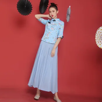 Sijonas Harajuku Sijonai Moterų Siuvinėjimo Vidurio Blauzdos Faldas Mujer Moda Faldas Mujer Drabužių Medvilnės Skalbiniai Kinų Stiliaus Kietas-Line