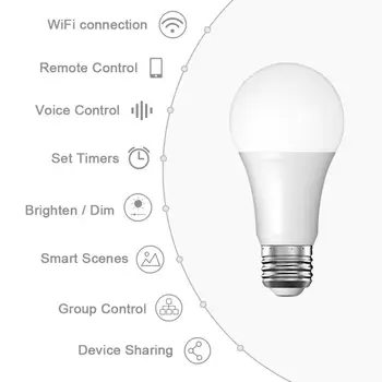 Smart WiFi Lemputė, Google, Alexa, Balso Kontrolės Lemputė 10W Šviesos diodų (LED Smart WiFi Lemputės E26 E27 LED lempa, 110V, 220V, Namų Apšvietimas