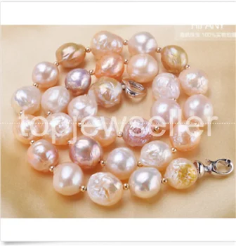Spalvingas 13-kaip 14mm pietų jūros gamtos baroko spalvotų perlų vėrinį 26