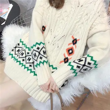 Storas Retro Megztinis Moterų Megztinis Rudenį ir Žiemą Naujas Prarasti Tingus Stiliaus Megztinis Studentams
