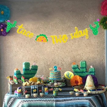 Taco TWOsday Gimtadienio Reklama Aukso Blizgučiai Pasirašyti Girliandą Meksikos Fiesta Apdailos Baby 2-ojo Gimtadienio Prekių Deco