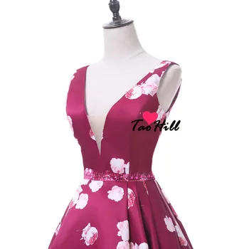 TaoHill 2019 Mados Vestuves Suknelė Gilia V-kaklo, Backless Duobute Juosmens Vestido 3D Spausdinimo Gėlių Audinys Tarnaitė Garbės Suknelė